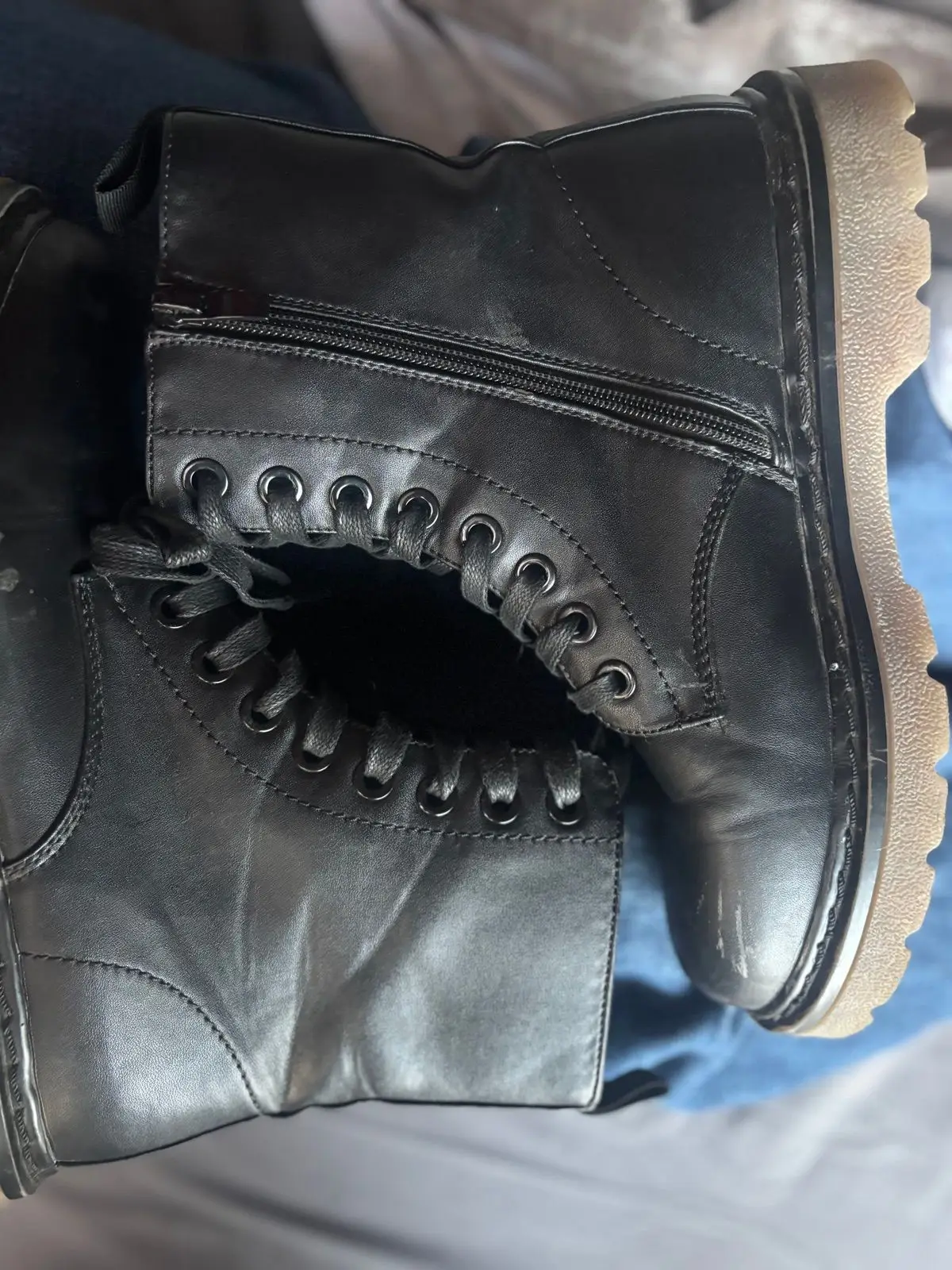Woolworths Black Lace-Up Combat Boots with Gum Soles