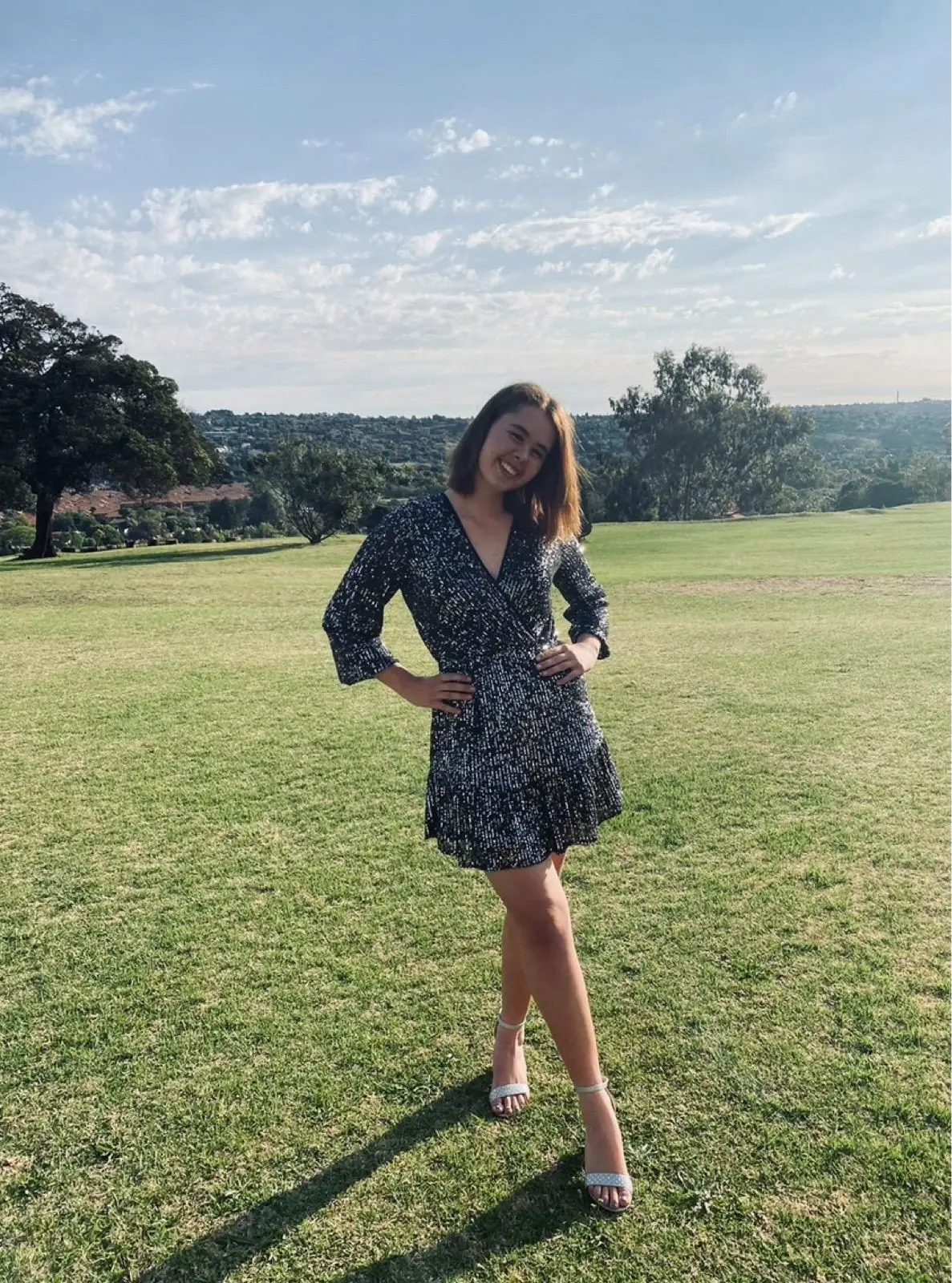 Forever New Forever New Black and Silver Wrap Dress