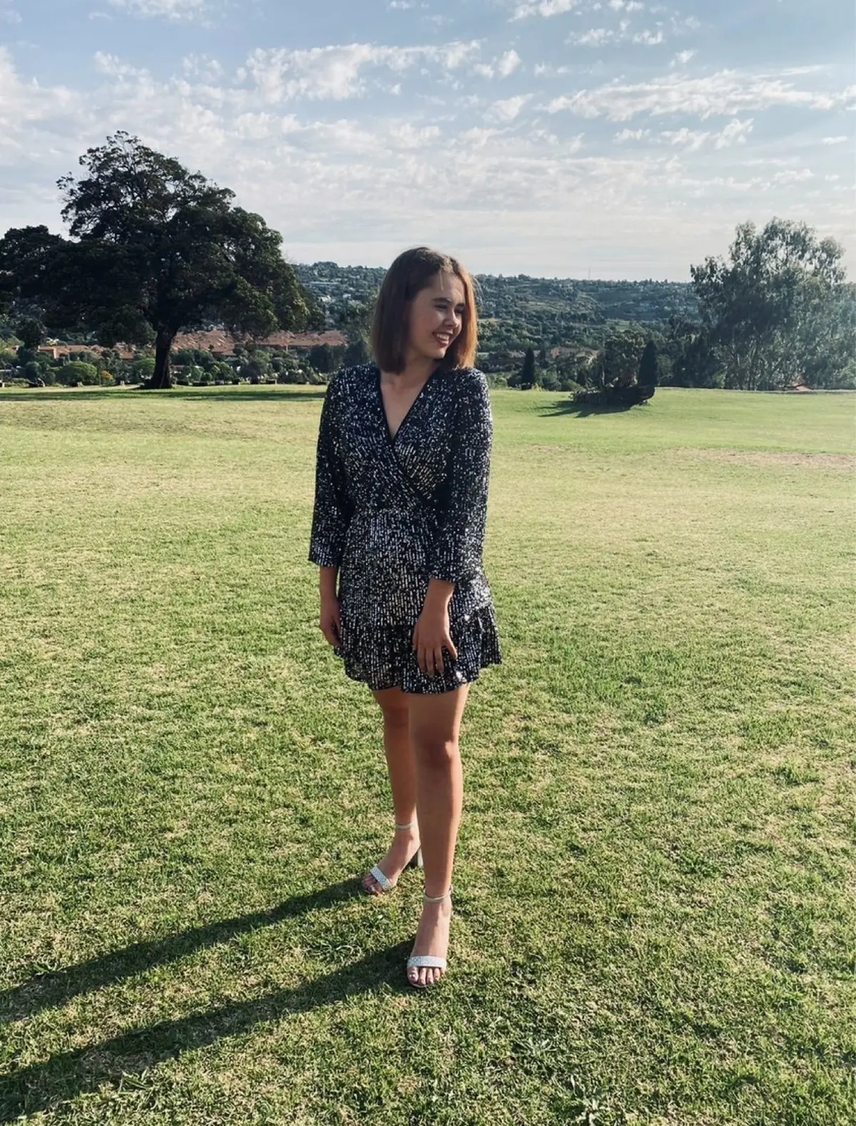Forever New Black and Silver Wrap Dress