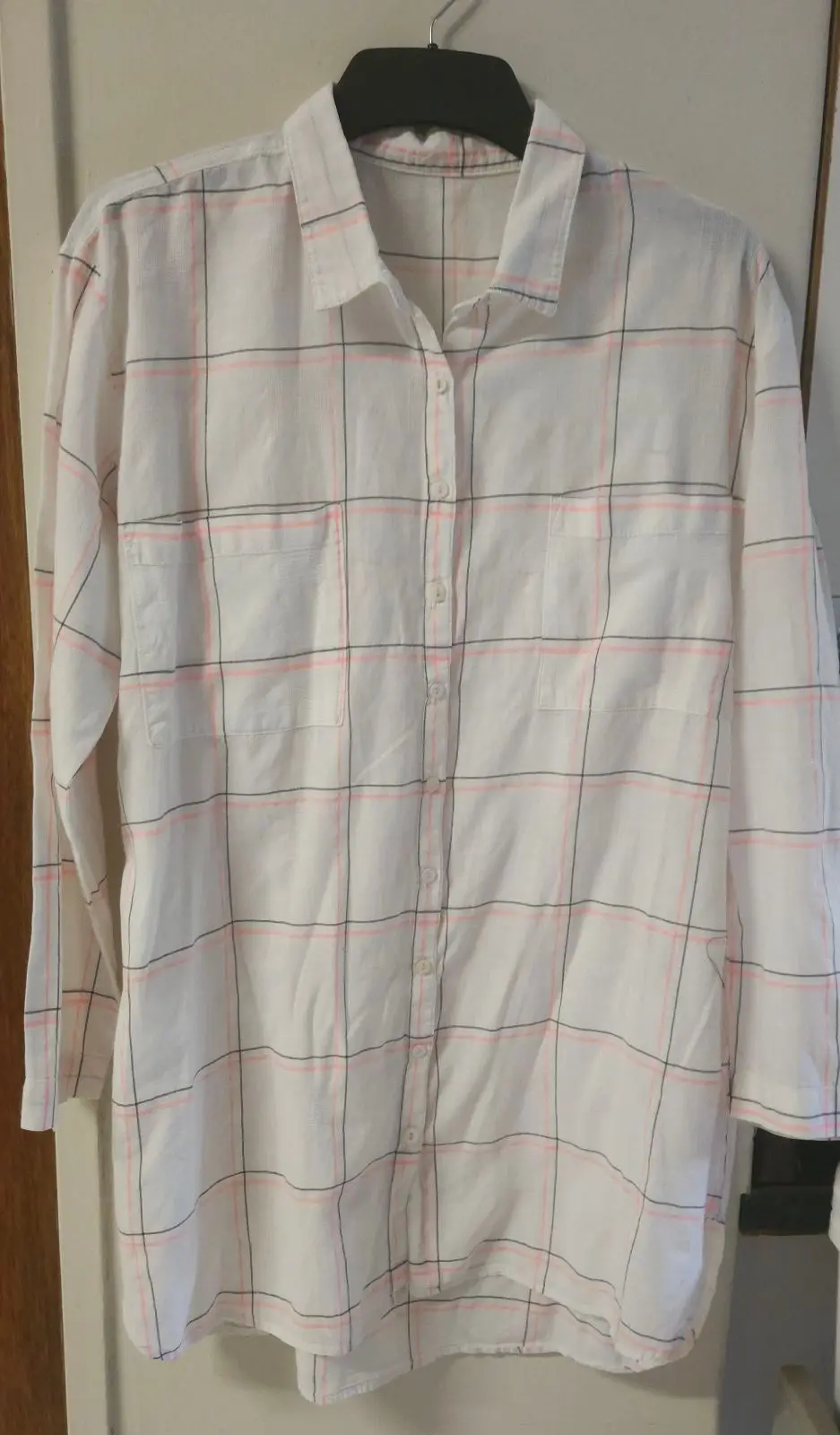 Woolworths White Grid Pattern Long Sleeve Shirt