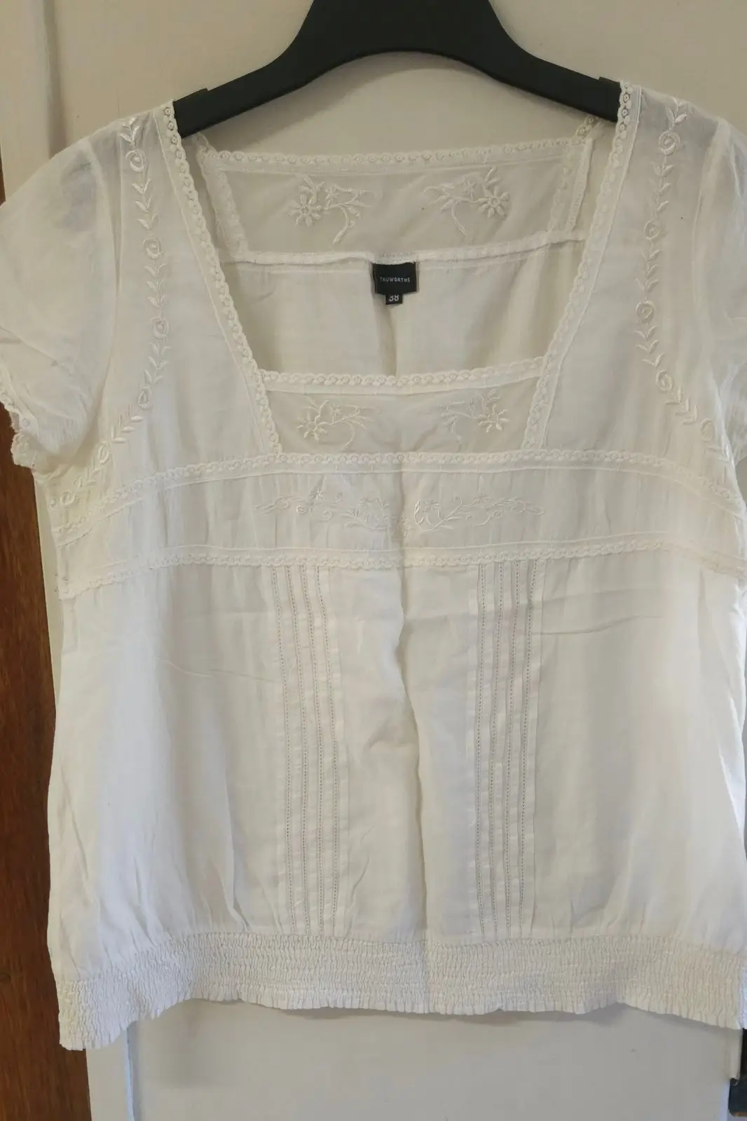 Truworths White Embroidered Short Sleeve Blouse