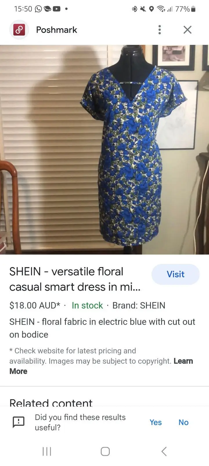 SHEIN Blue Floral Cut Out Bodice Dress