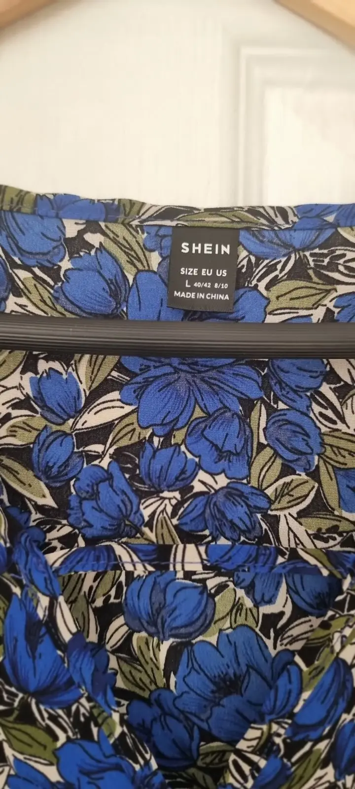 SHEIN Blue Floral Cut Out Bodice Dress