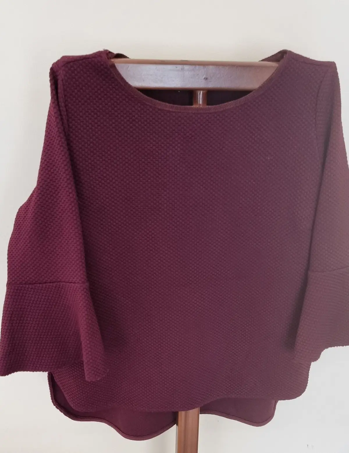 Zara Zara Maroon Textured Bell Sleeve Top