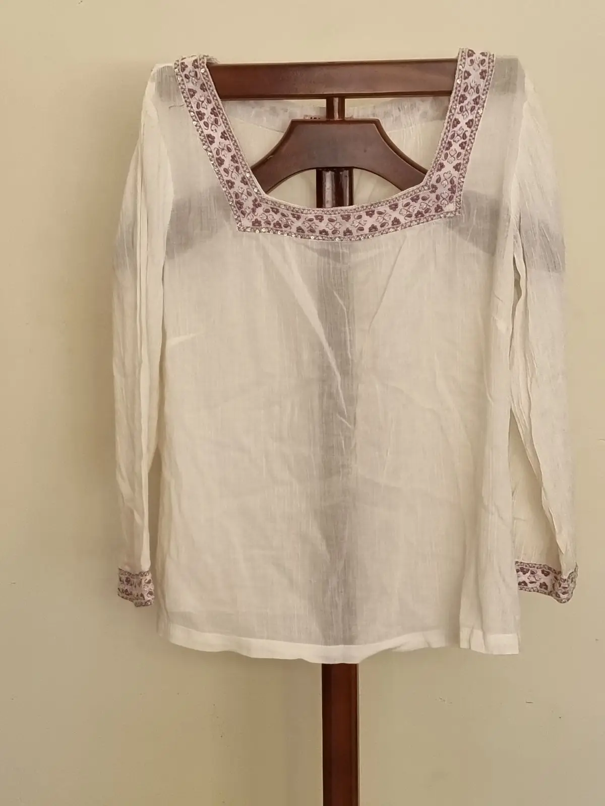 Monsoon Monsoon White Embroidered Square Neck Blouse