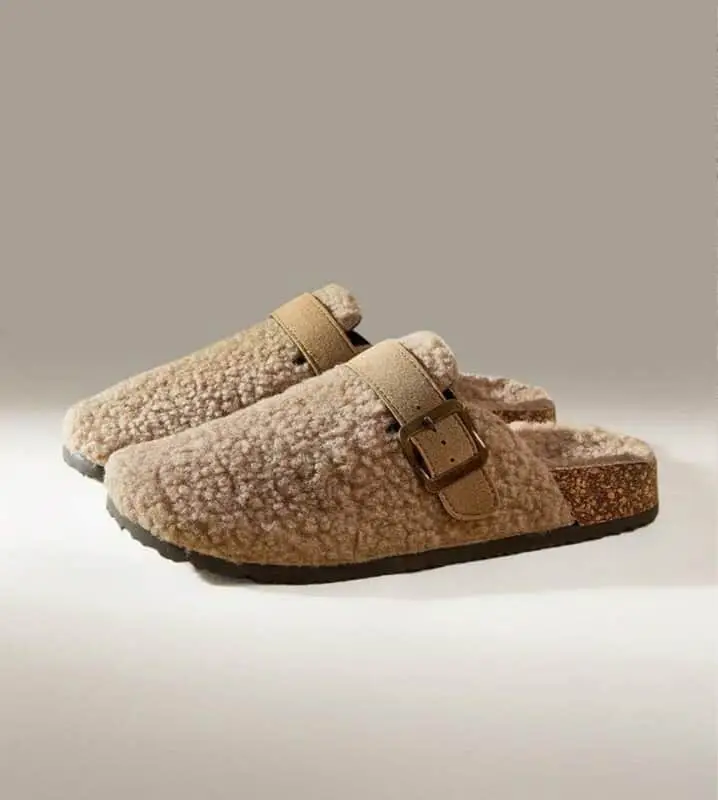 Women's Cozy Shearling Clog Slippers – Comfortable Cork Sole Mules.  Sizes 3-8 Available