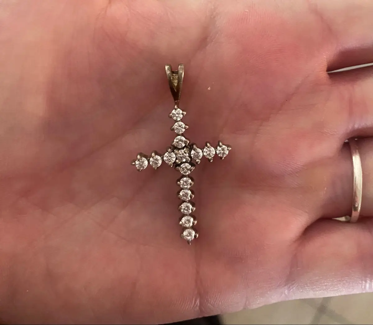 Generic Silver Toned Cross Pendant with Clear Stones