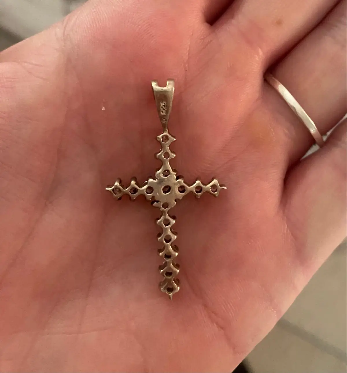 Silver Toned Cross Pendant with Clear Stones