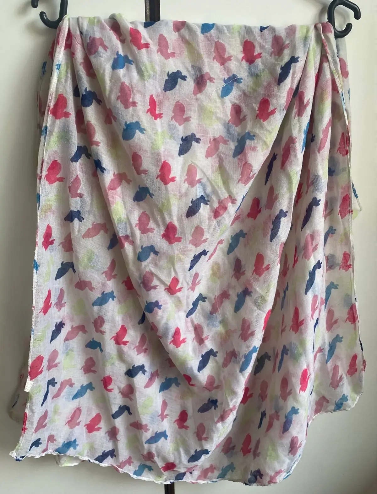 Generic White Lightweight Scarf with Colorful Bird Pattern