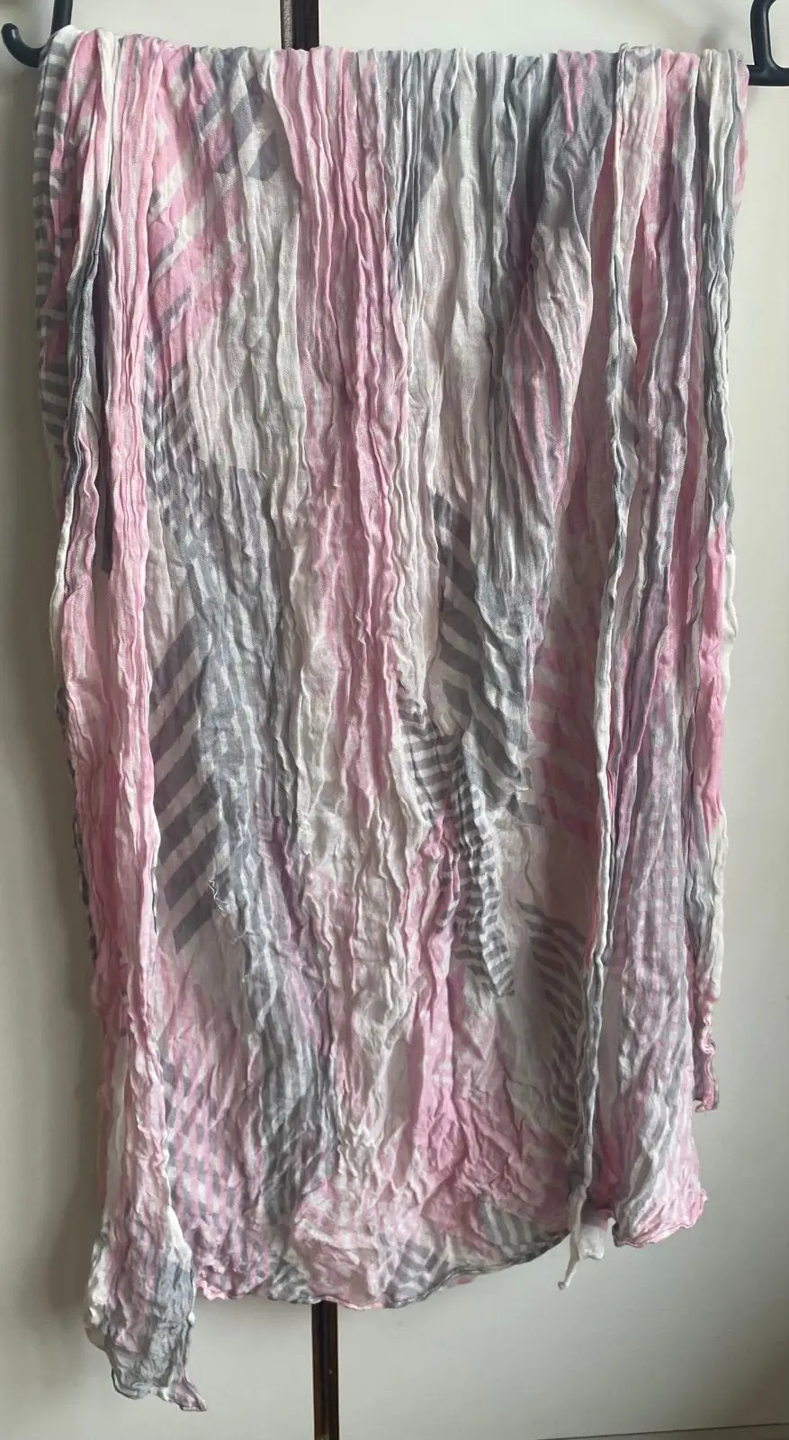 Woolworths Woolworths Pink and Grey Striped Crinkle Scarf