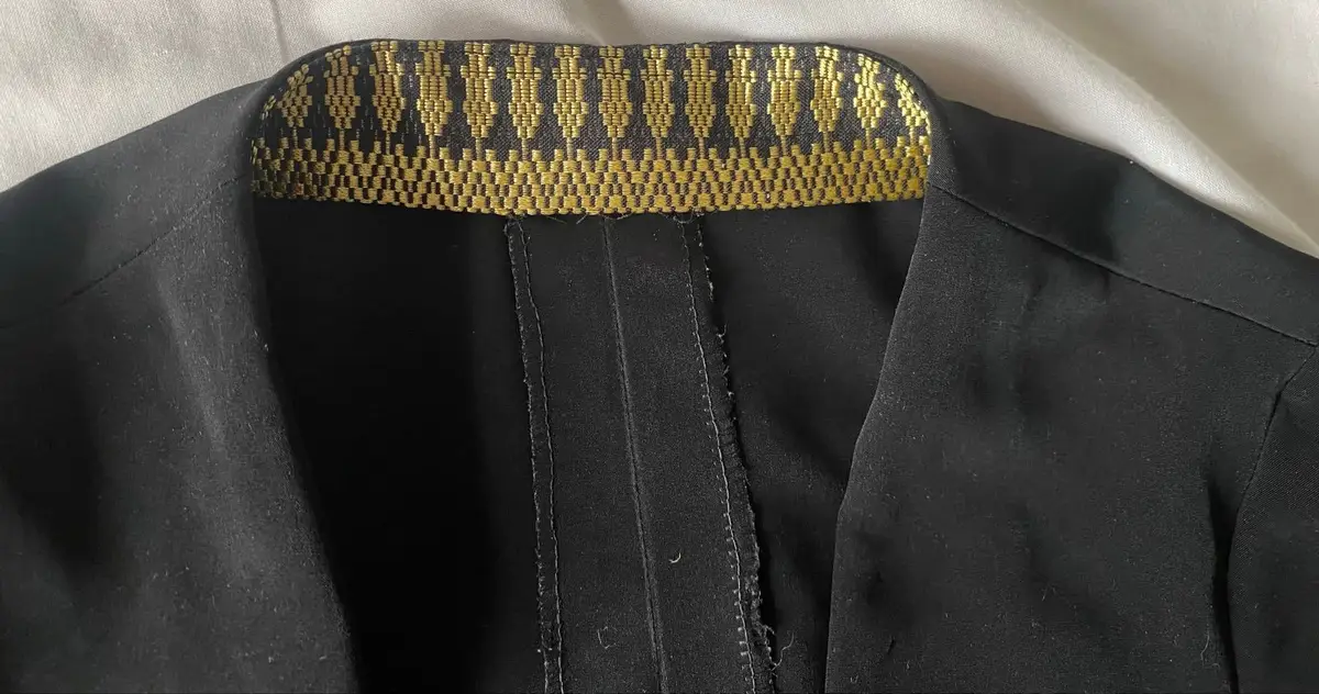 Black Short Sleeve Open Front Jacket with Gold Trim