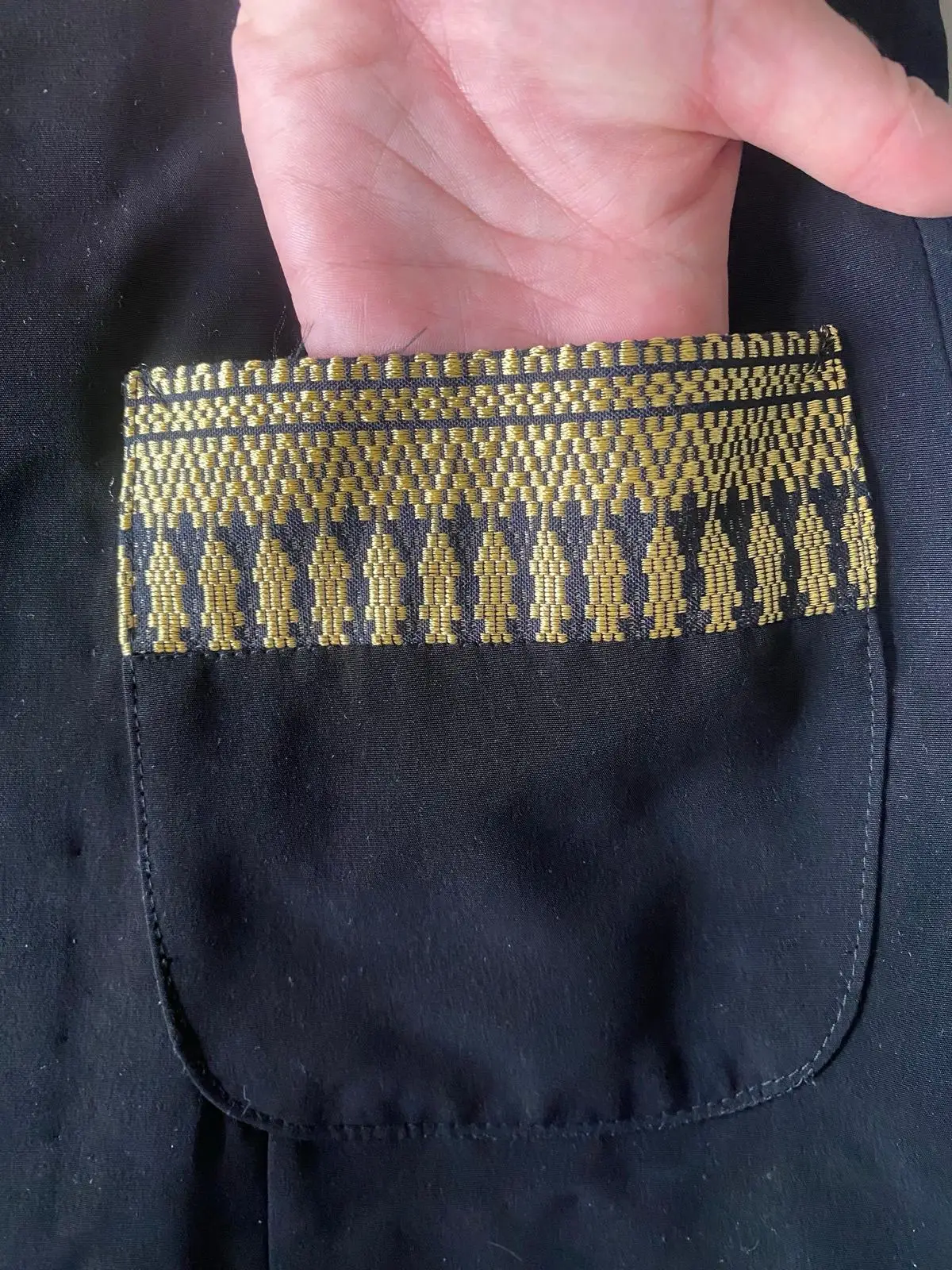 Black Short Sleeve Open Front Jacket with Gold Trim