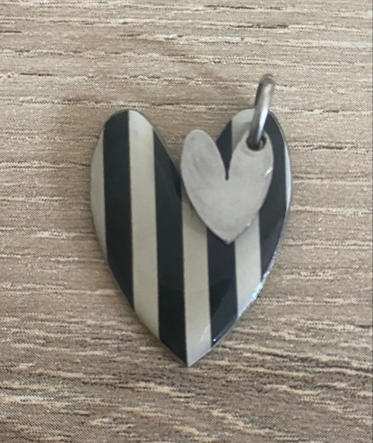 Generic Striped Heart Pendant with Silver Charm