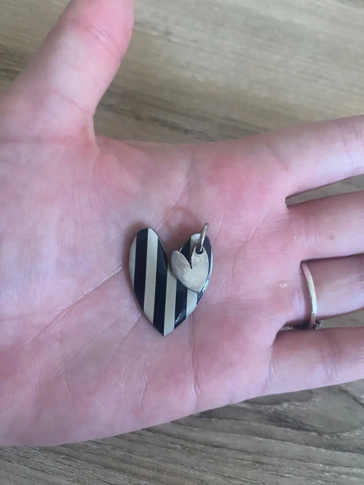 Striped Heart Pendant with Silver Charm