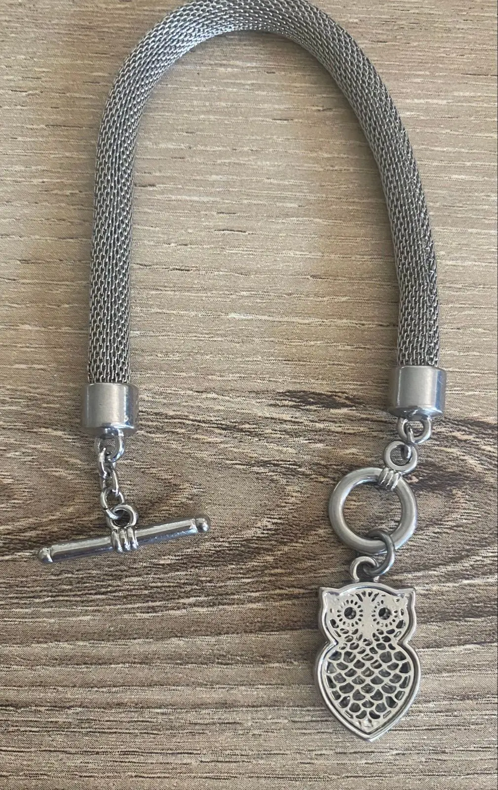 Silver Mesh Bracelet with Owl Charm