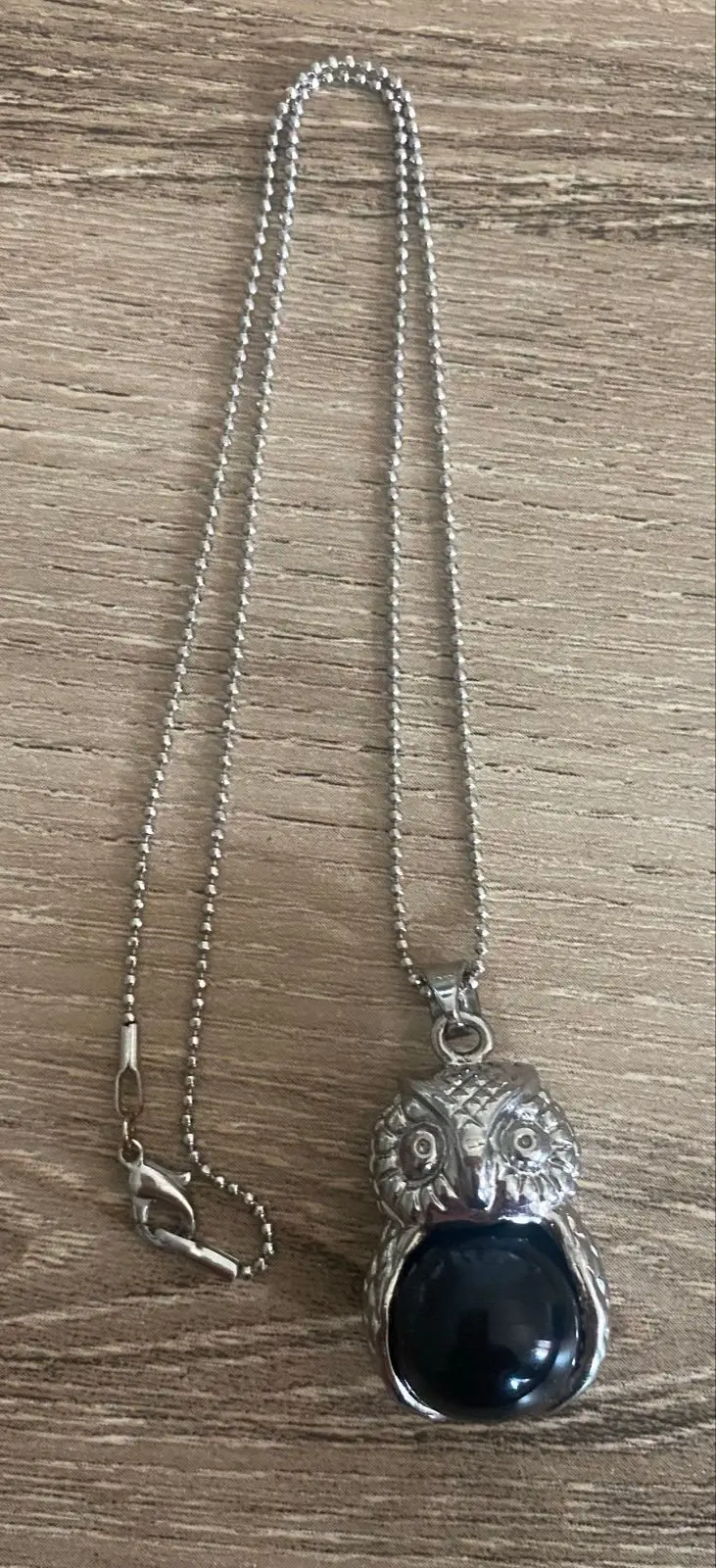 Generic Silver Owl Pendant Necklace with Black Stone