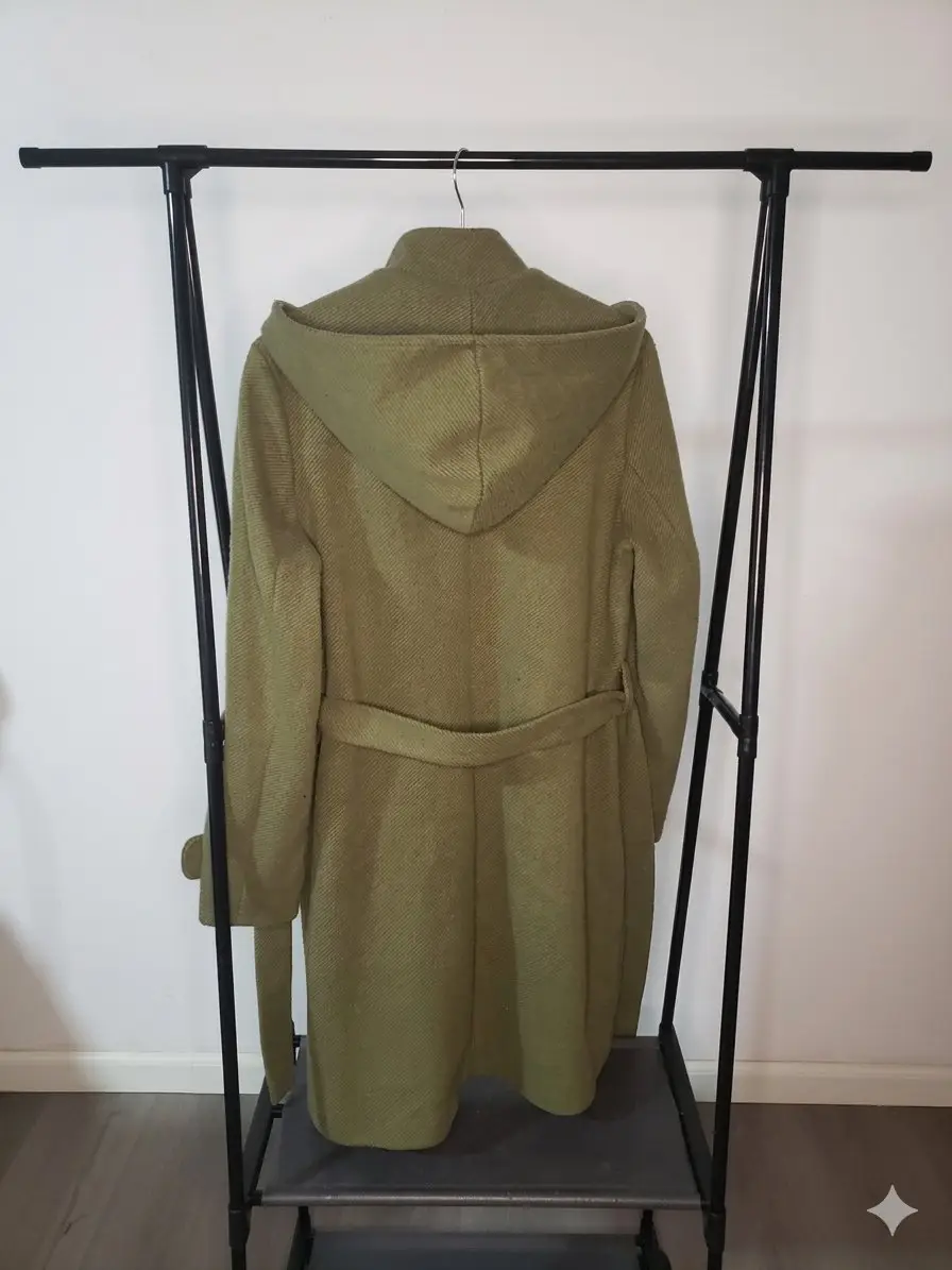 Coms Olive Green Hooded Double-Breasted Trench Coat