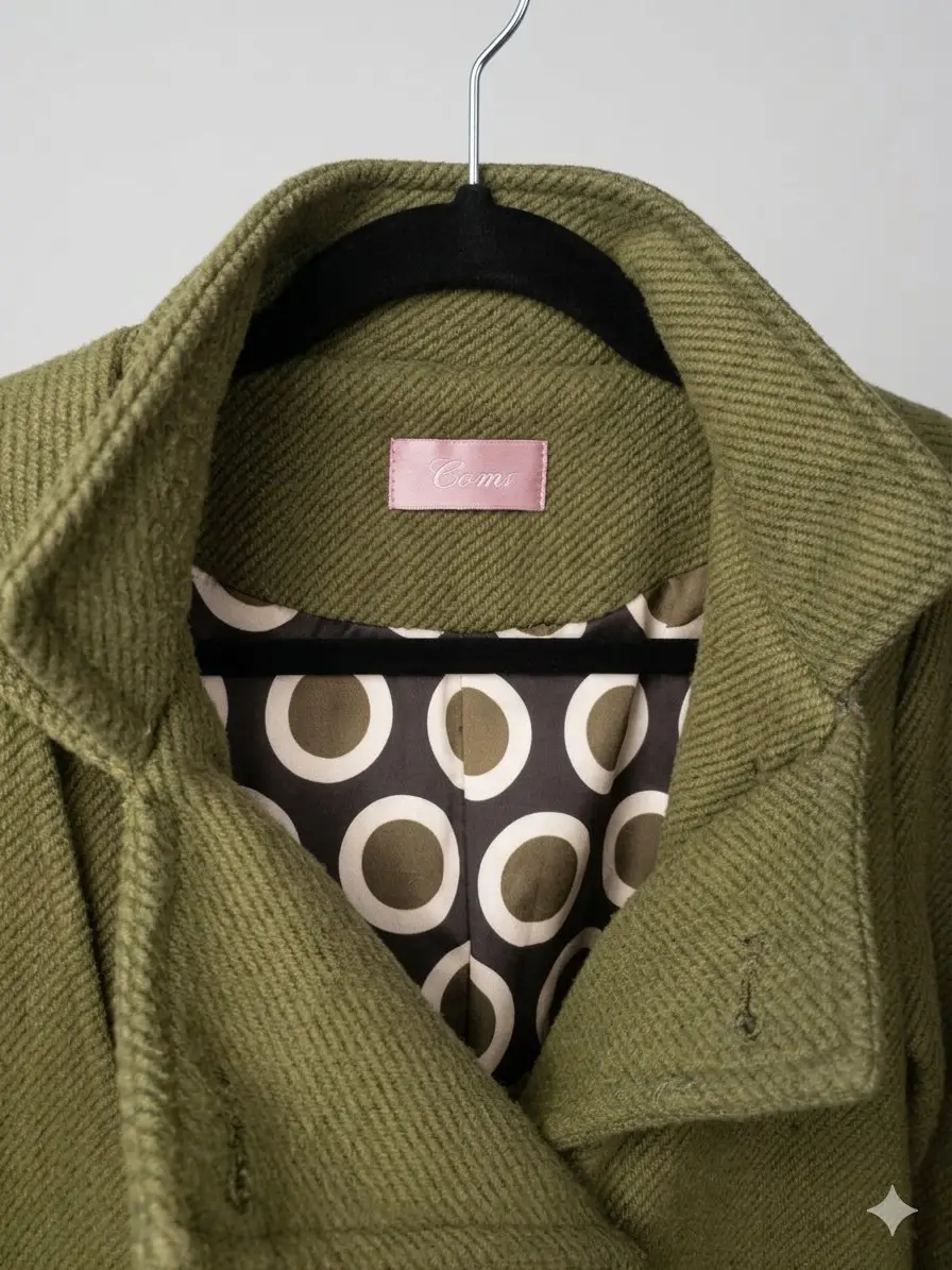 Coms Olive Green Hooded Double-Breasted Trench Coat