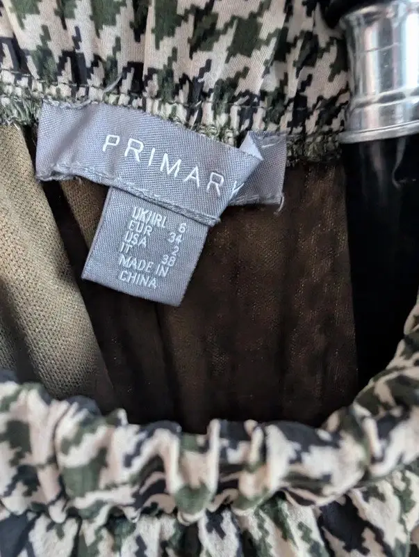 Primark Green Houndstooth Pleated Midi Skirt