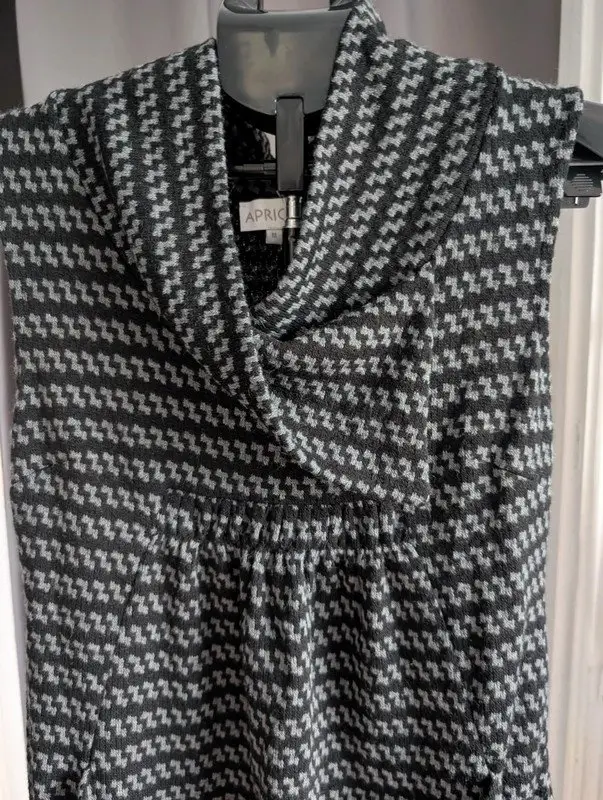 Apricot Grey Houndstooth Sleeveless Cowl Neck Tunic Dress
