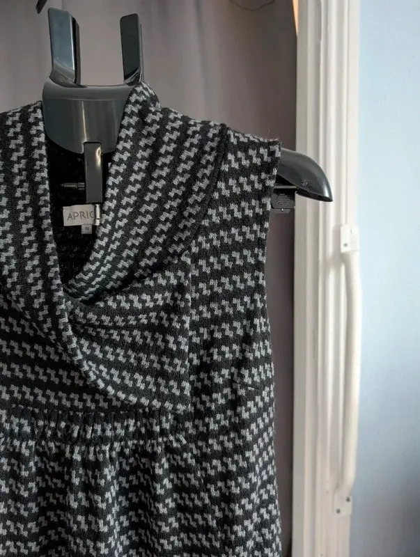 Apricot Grey Houndstooth Sleeveless Cowl Neck Tunic Dress