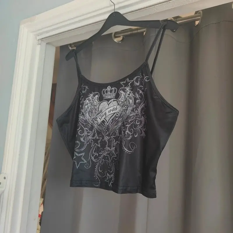 Y2K Winged Heart Graphic Cami Top | Fairycore Grunge Alt Size XL