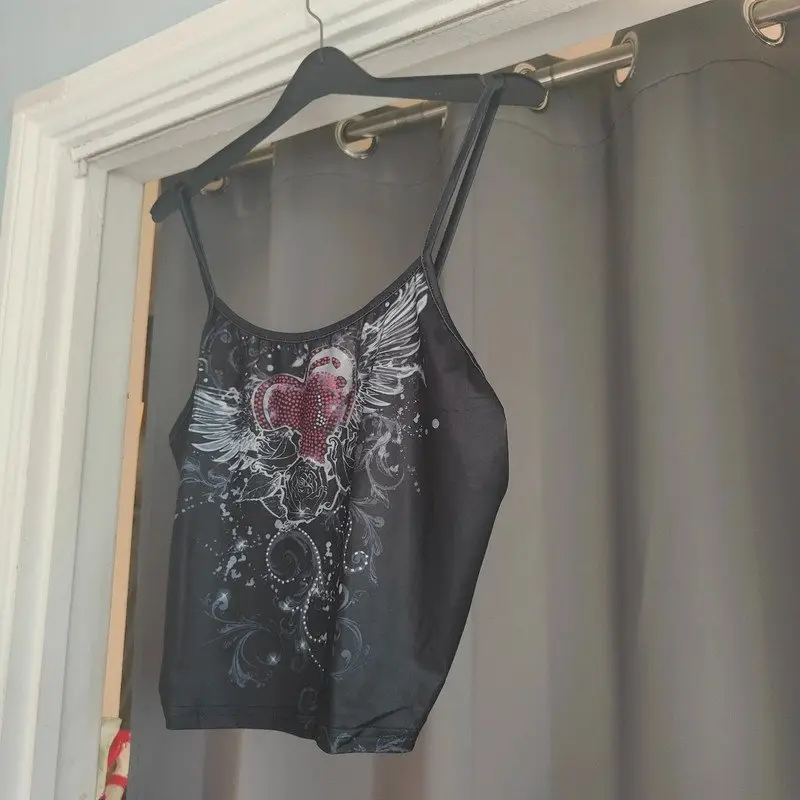 Y2K Winged Heart Graphic Cami Top | Grunge Fairycore Alt XL