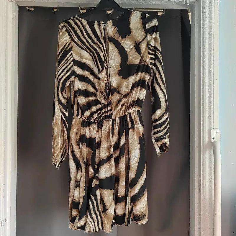 AX Paris Zebra Print Long Sleeve Mini Dress Size 8 Neutral Animal Print