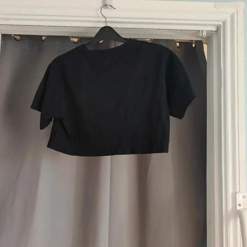 SHEIN "Tea-Rex" Dinosaur Graphic Crop Top | Black 100% Cotton Small
