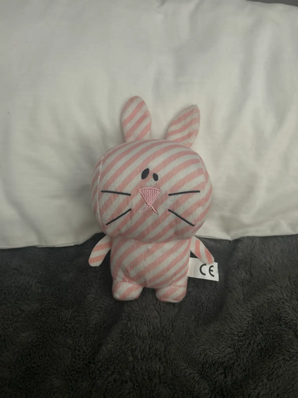 Pink and White Striped Plush Bunny Toy