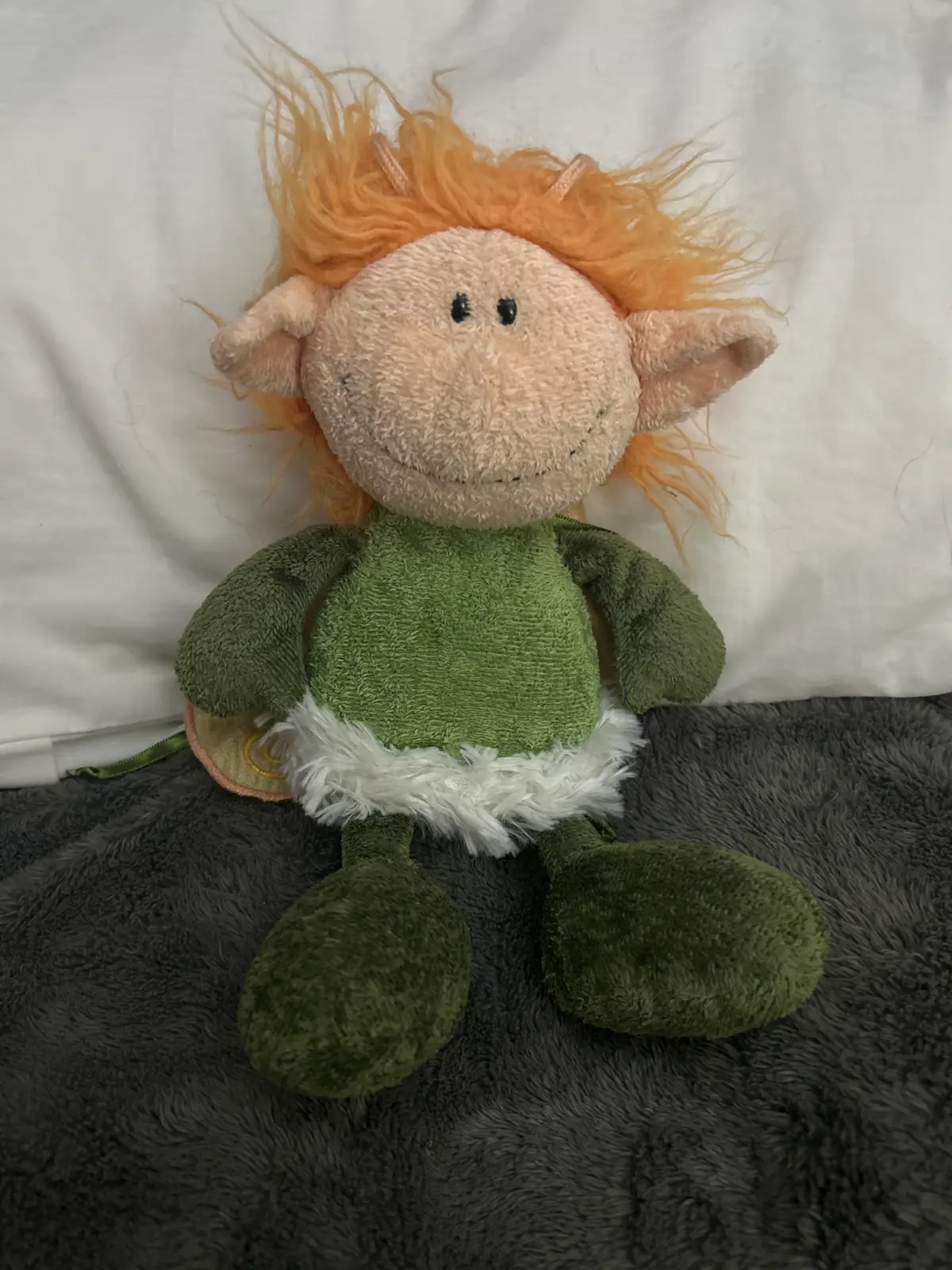 Plush Elf Toy with Orange Hair and Green Outfit