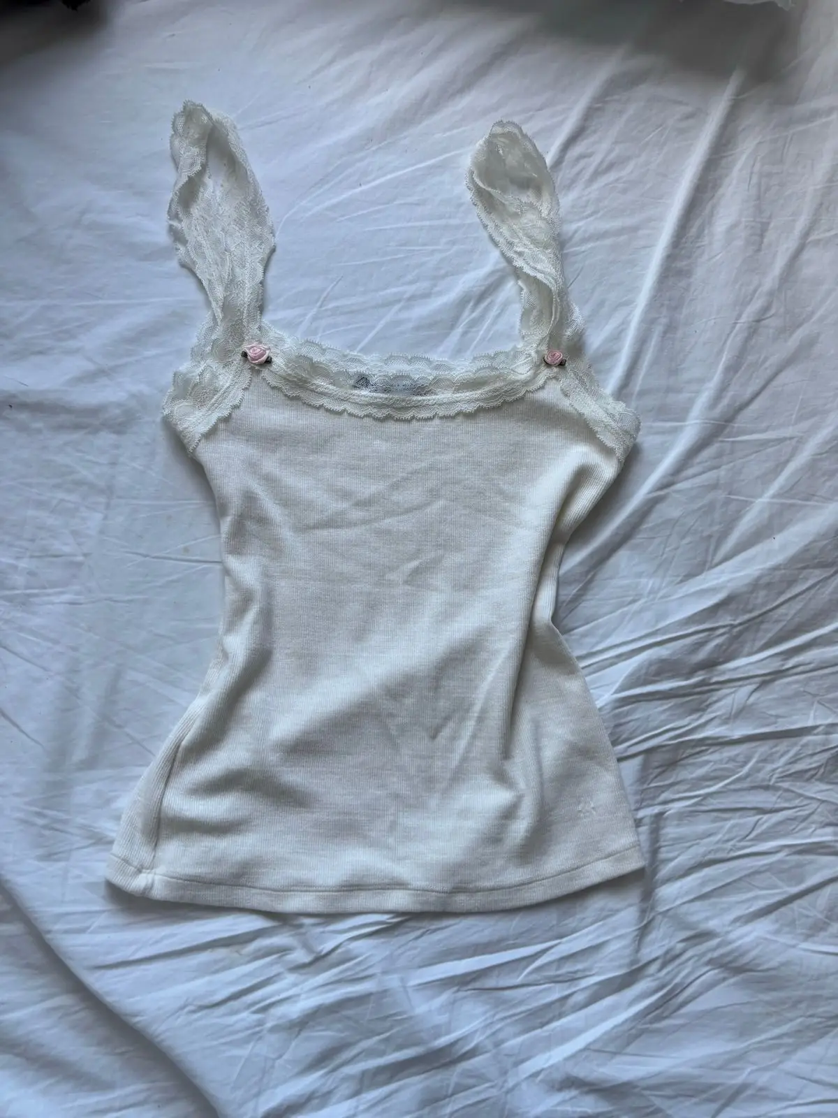 Zara White Ribbed Lace Camisole Top