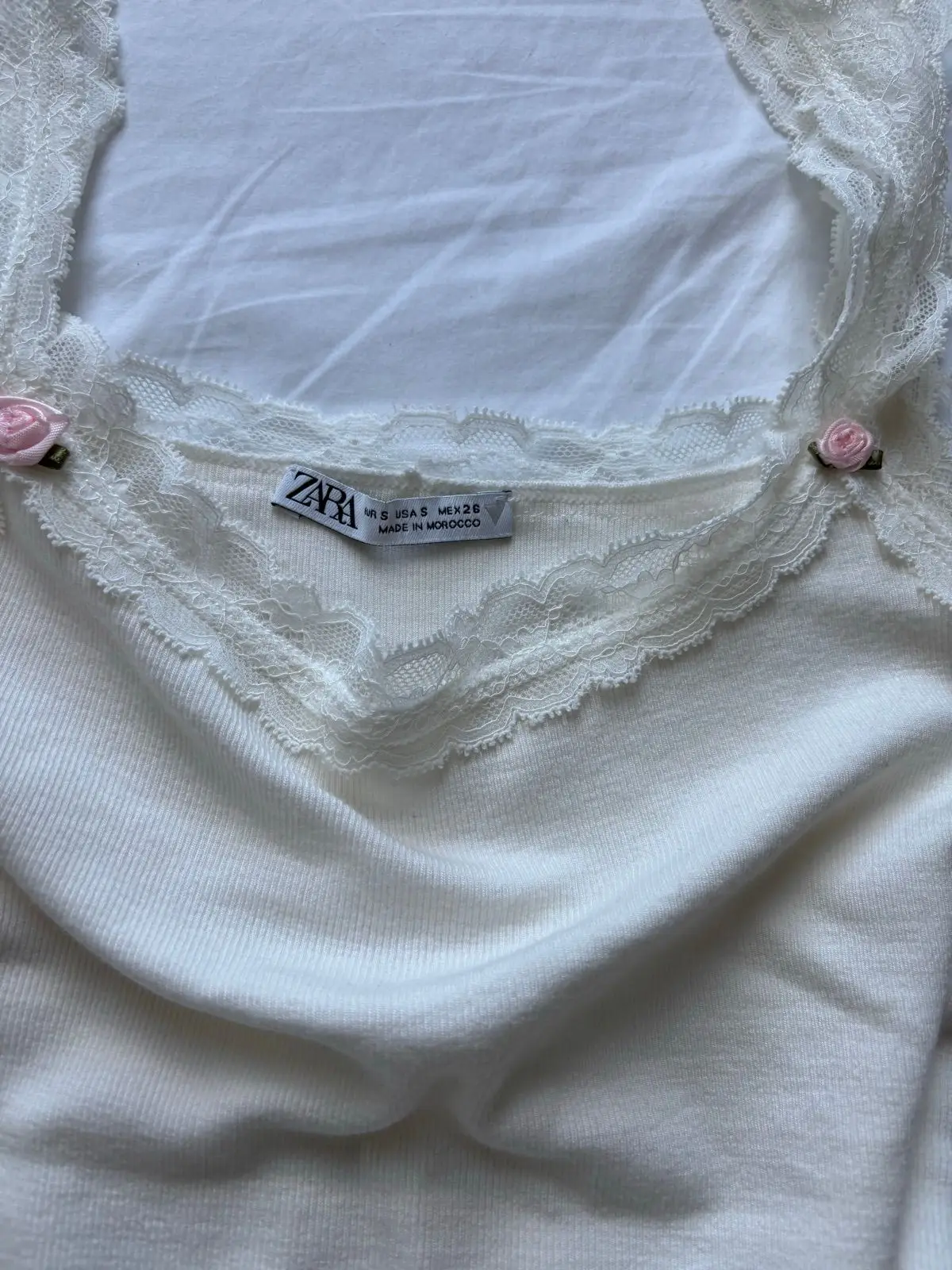 Zara White Ribbed Lace Camisole Top