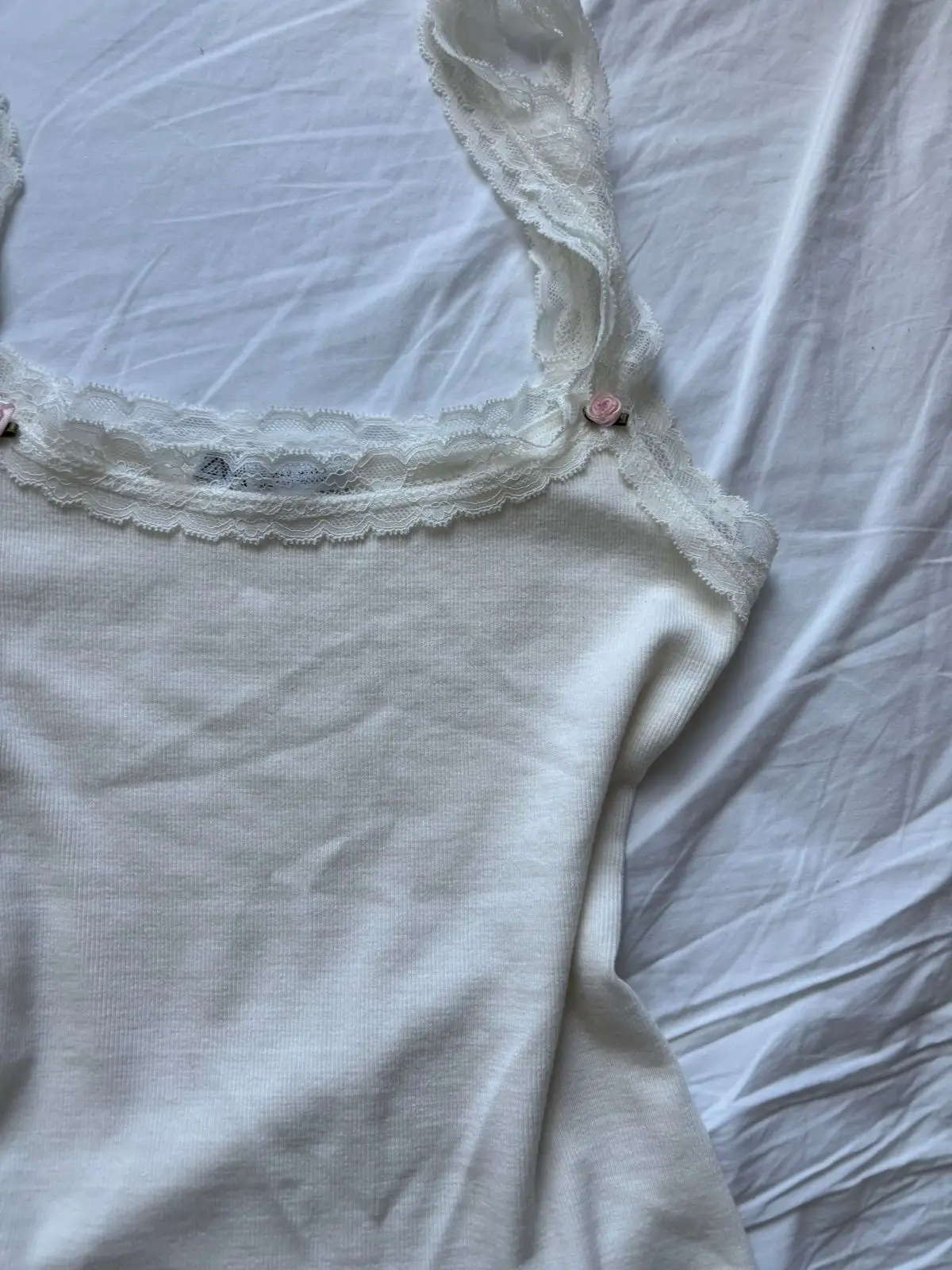 Zara White Ribbed Lace Camisole Top