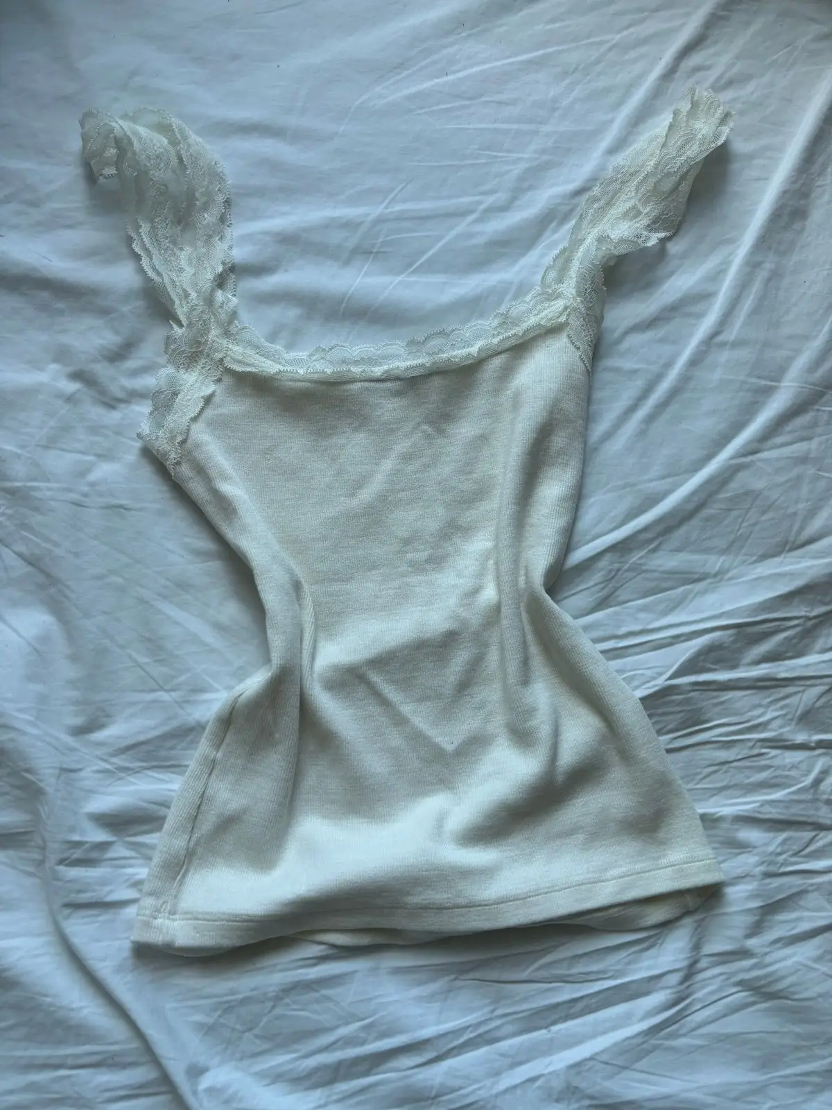 Zara White Ribbed Lace Camisole Top