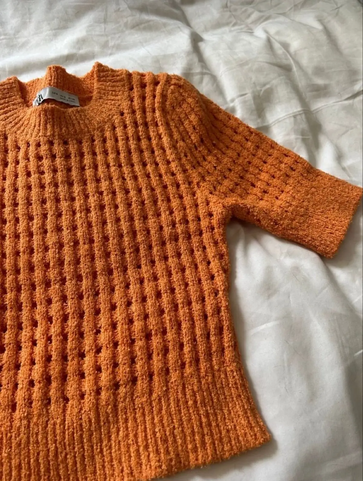 Zara Orange Open Knit Short Sleeve Top