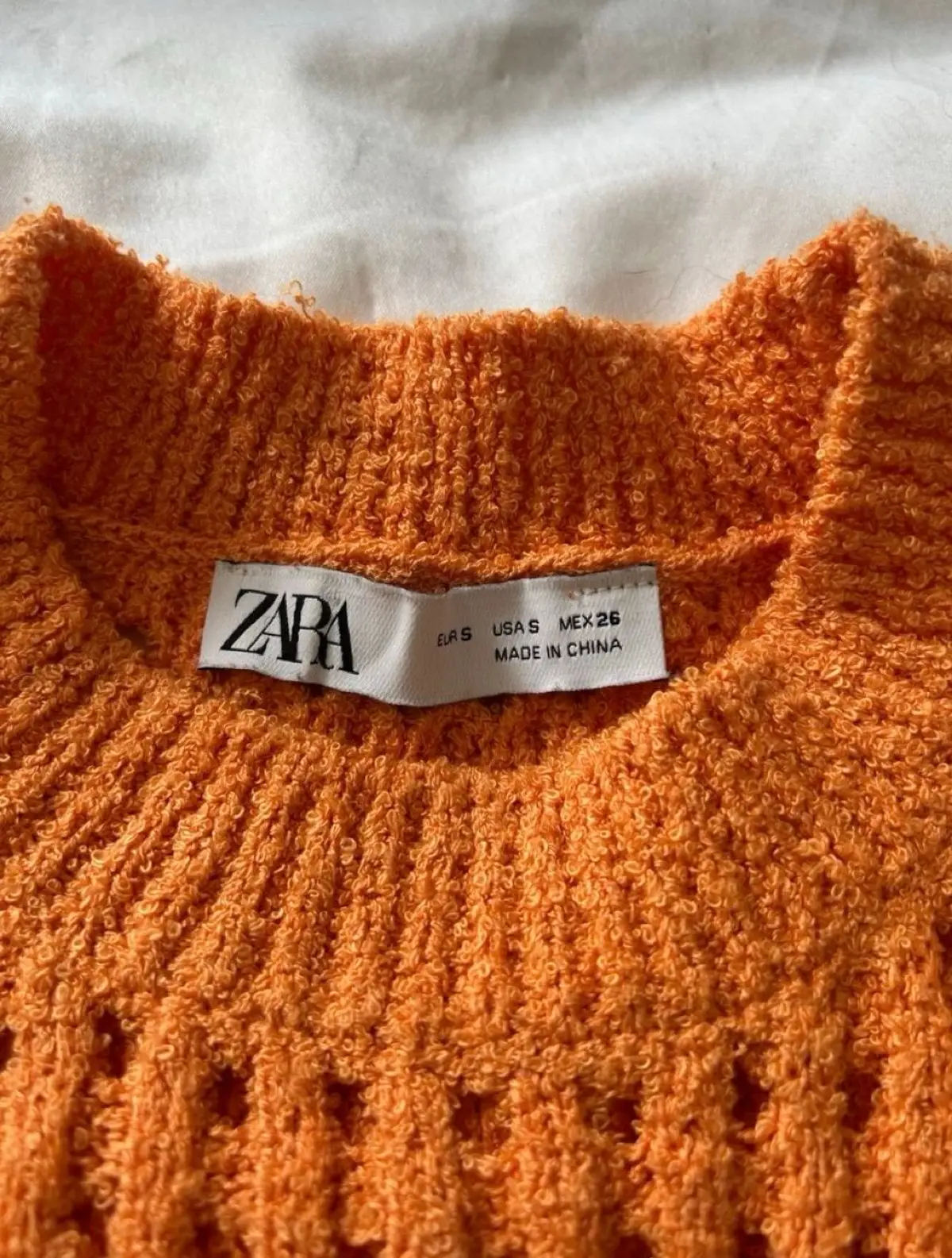 Zara Orange Open Knit Short Sleeve Top
