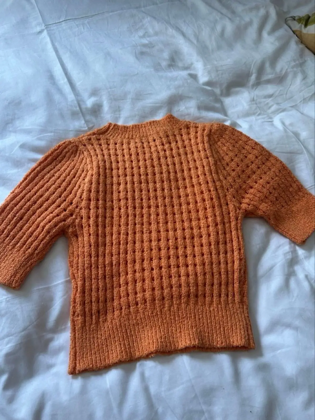 Zara Orange Open Knit Short Sleeve Top