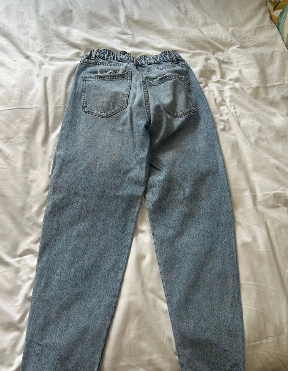 Zara Light Wash Elastic Waist Distressed Jeans