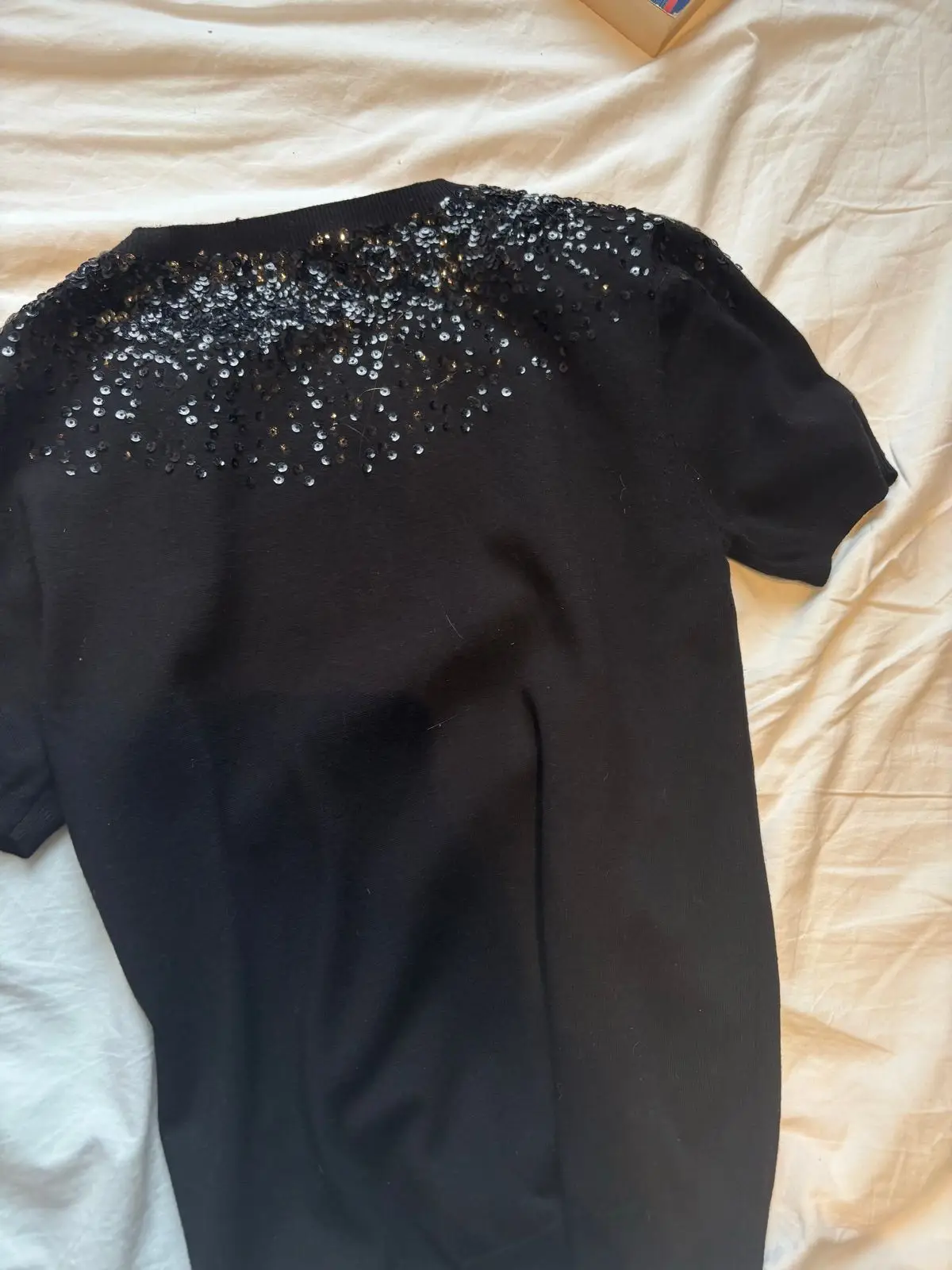 Zara Knit Black Sequin Embellished Short Sleeve Top