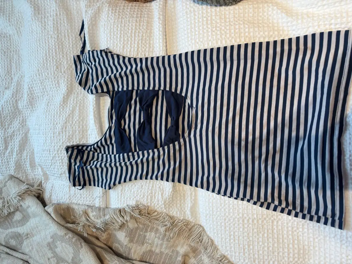 Zara Striped Open Back Bow Detail Top