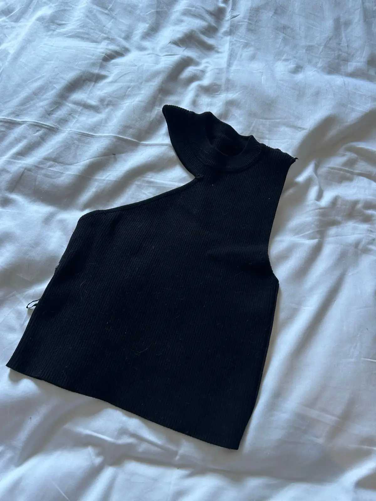 Zara Black Ribbed One-Shoulder Knit Top