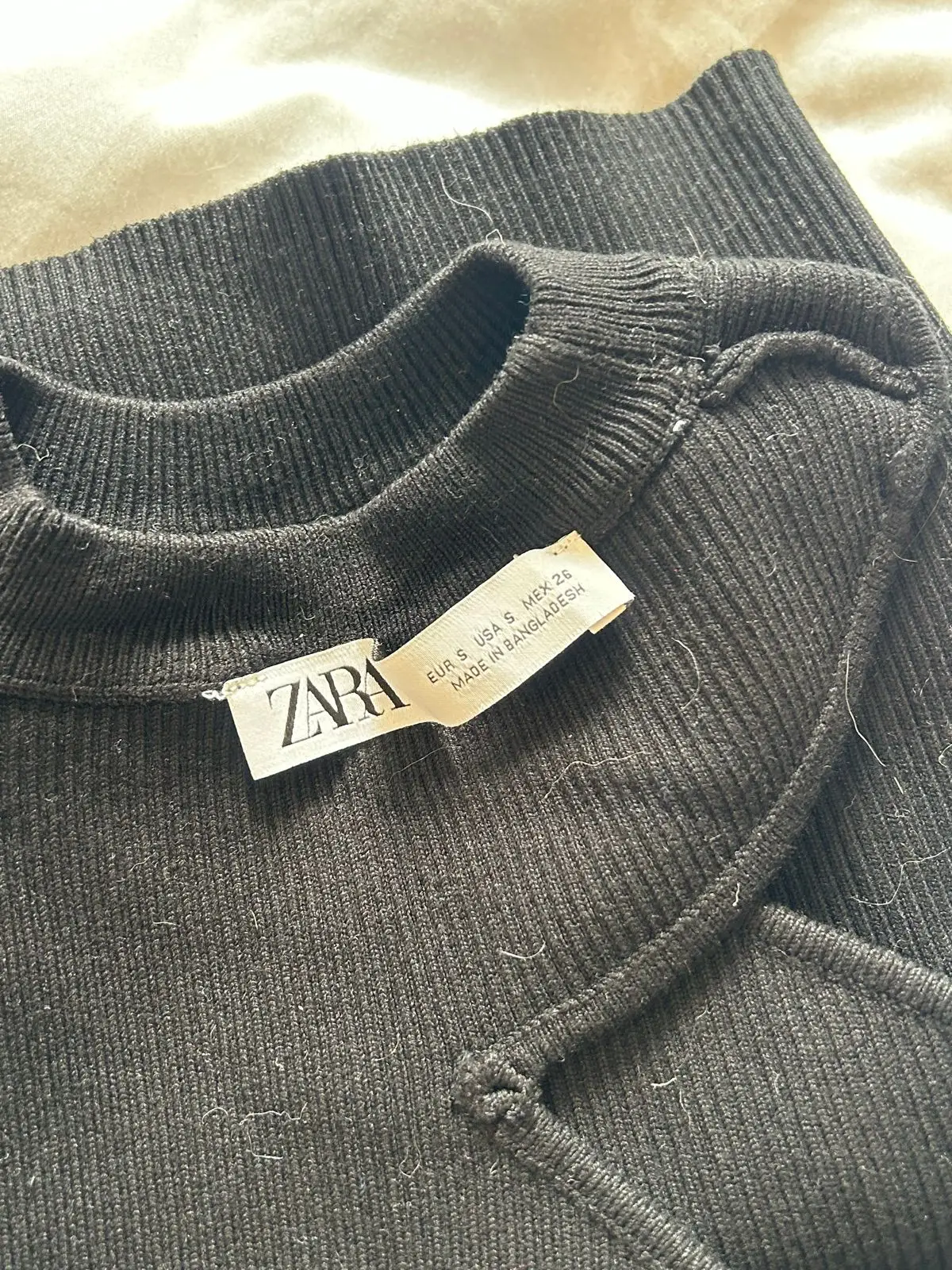 Zara Black Ribbed One-Shoulder Knit Top