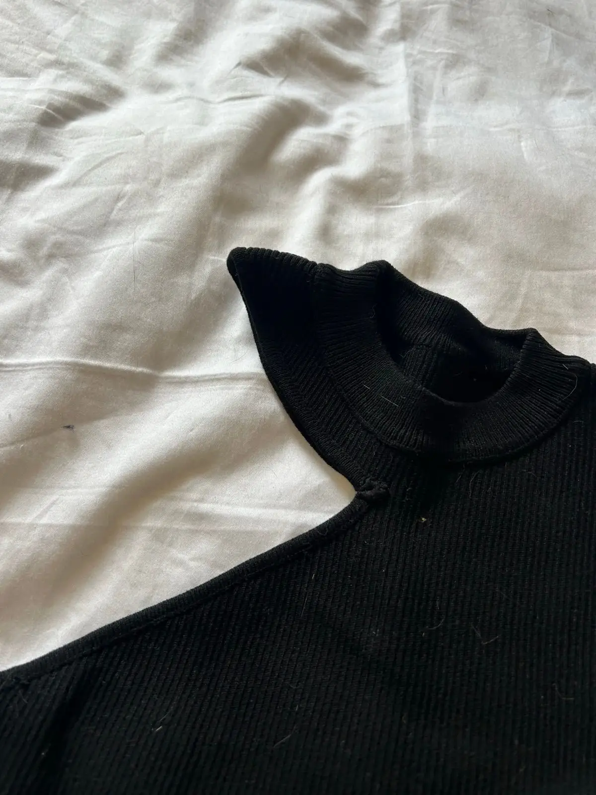 Zara Black Ribbed One-Shoulder Knit Top