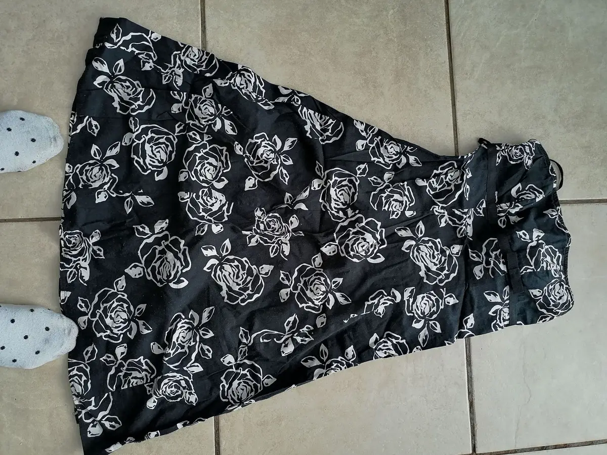 Black Floral Strapless Dress with Rose Pattern