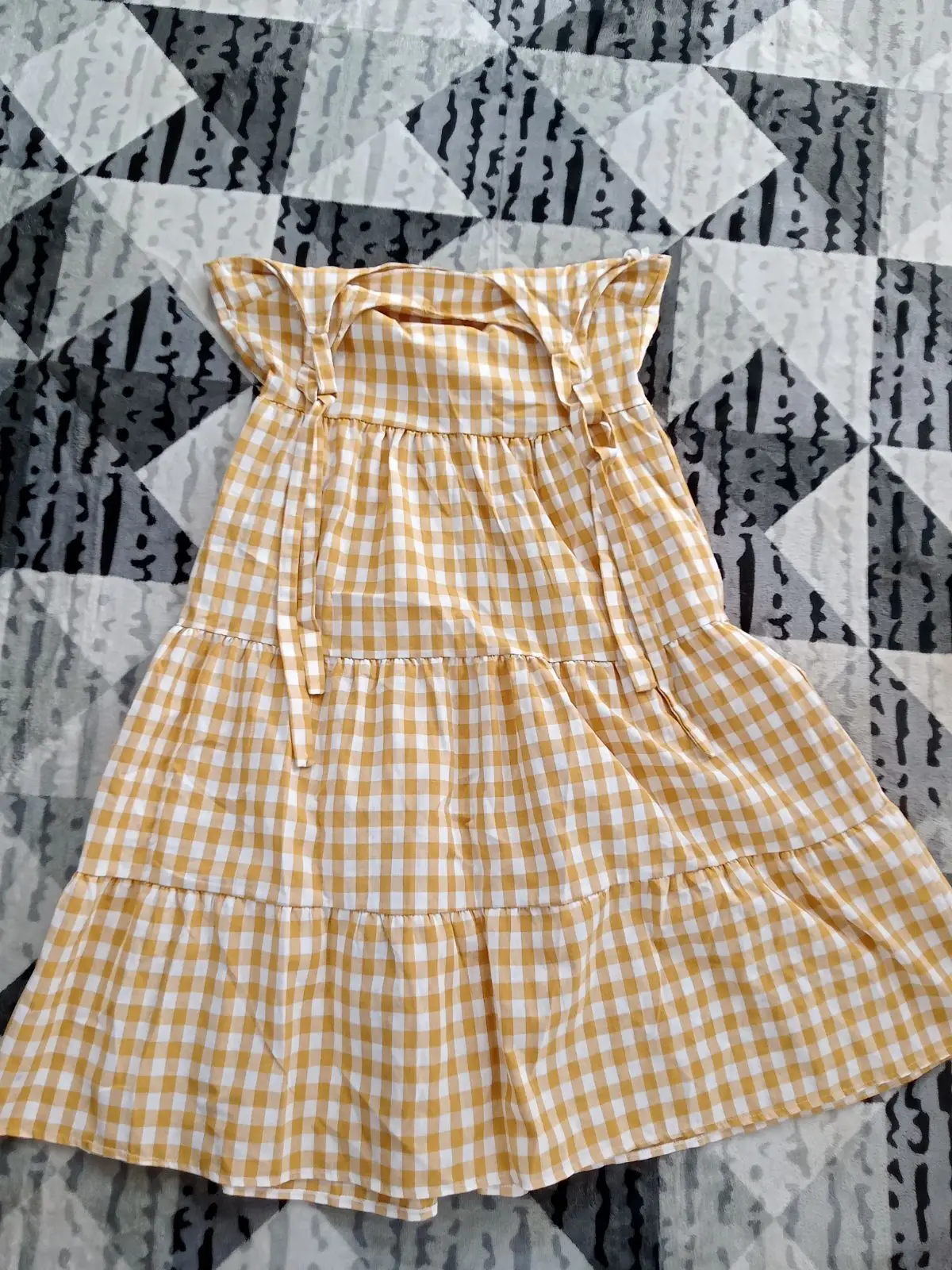 Yellow Gingham Tiered Midi Dress
