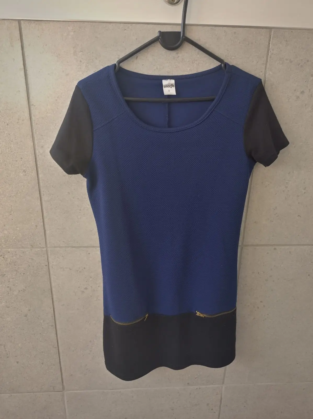 Image Image Blue and Black Short Sleeve Dress