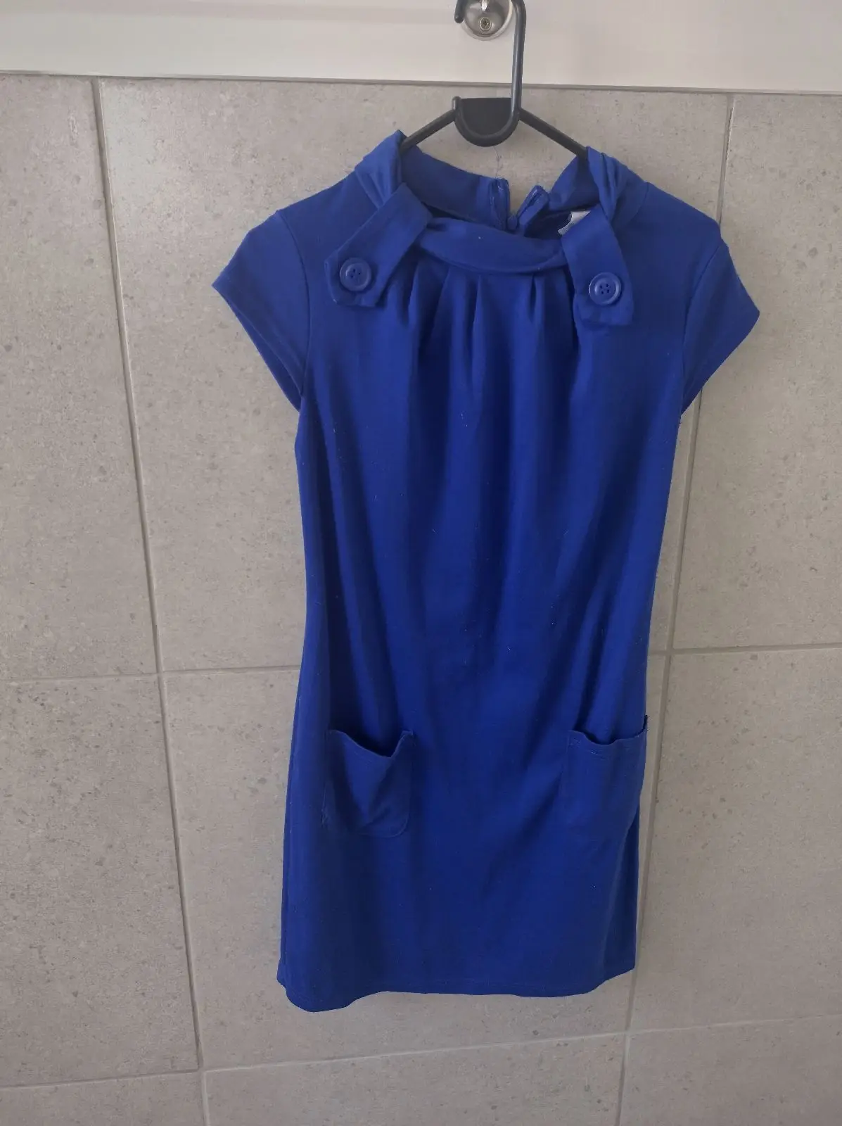 Generic Royal Blue Short Sleeve Dress with Pocket Details