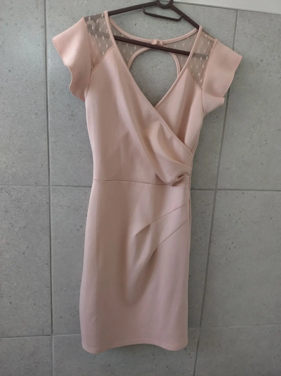 Generic Light Pink Wrap Dress with Lace Detail