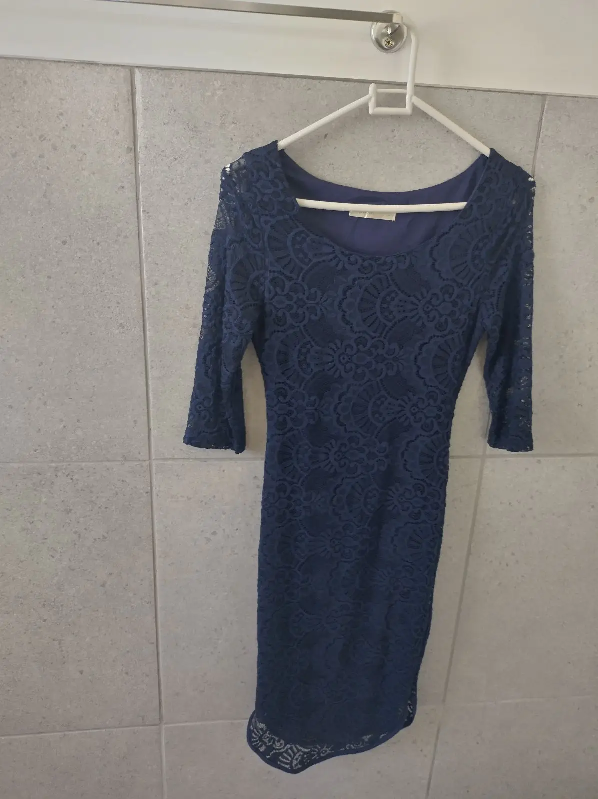 Generic Navy Blue Lace Three-Quarter Sleeve Dress